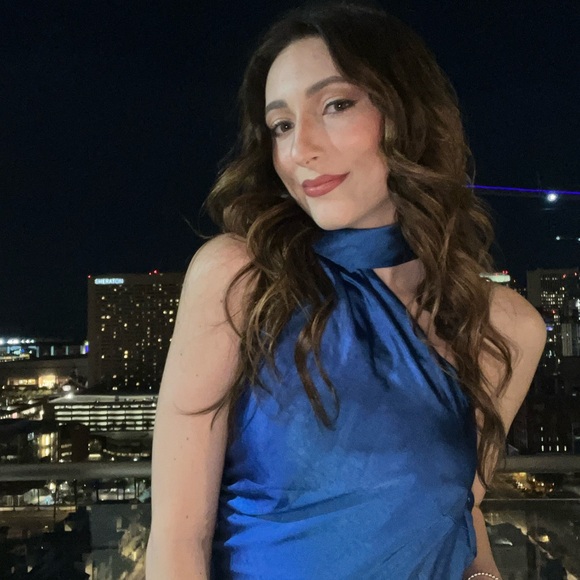 Hello Molly Athenian Satin Dress in Cobalt - Picture 3 of 3